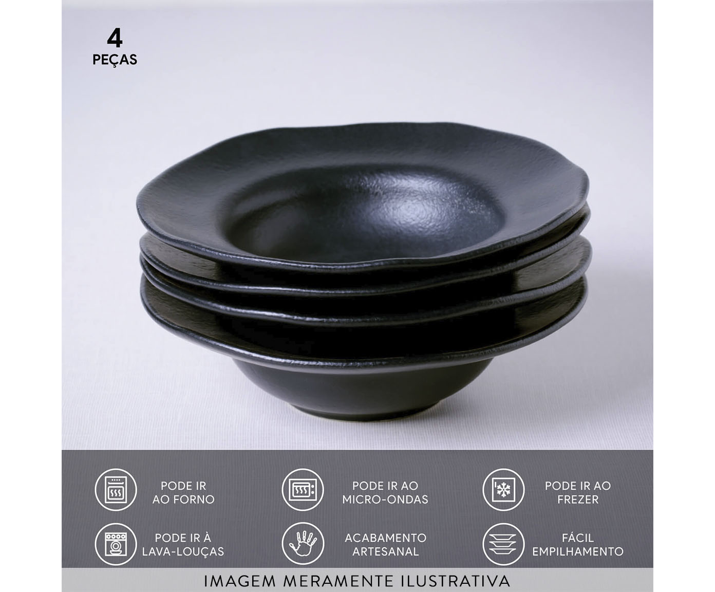 Jogo de Pratos para Sobremesa Org&acirc;nico Preto Matte Preto IV image number 5