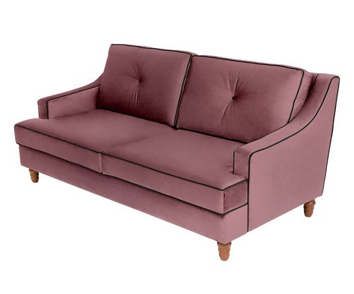 Sof&aacute; Windsor em Veludo - Rosa Ch&aacute; com Vivo Preto - image 1