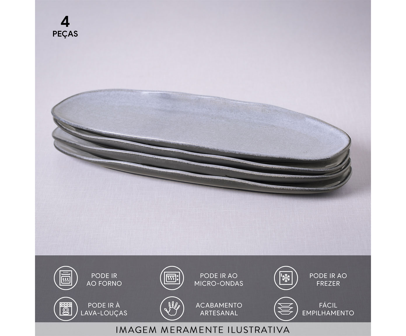 Jogo de Travessas Oval Rasa Org&acirc;nico Dust Cinza - image 1