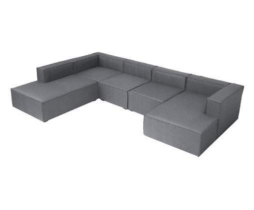 Sof&aacute; 5 M&oacute;dulos Chaise e Encosto Parcial Direito Mensa Cinza Claro image number 3