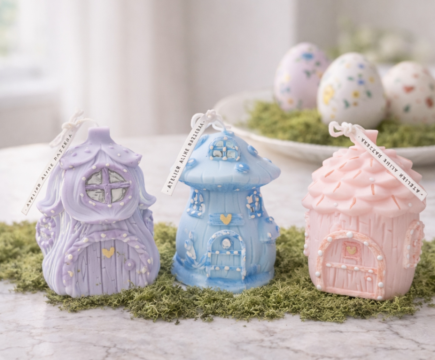 Velas Casinhas P&aacute;scoa Azul, Lil&aacute;s e Rosa - pre&ccedil;as - image 1