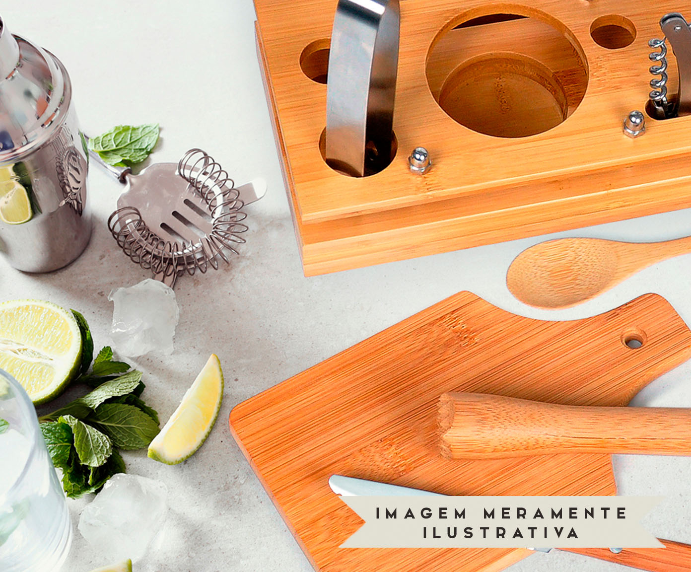 Jogo para Bar em Bambu e Inox Cool - Natural e Prata image number 6