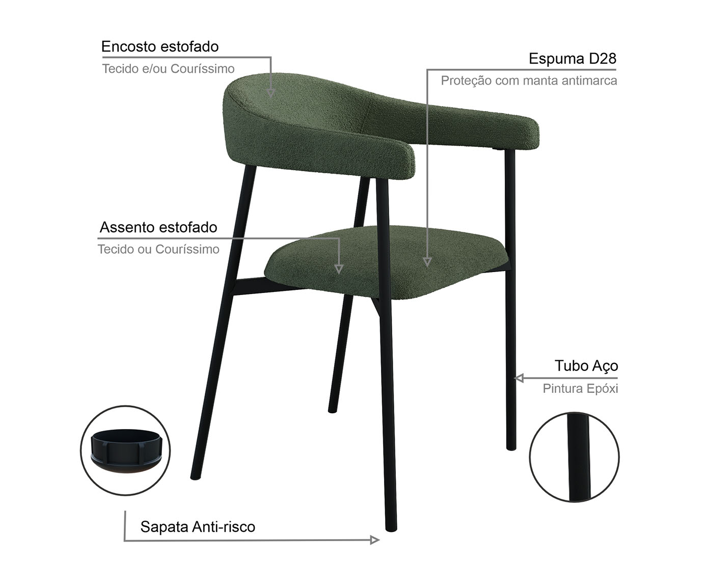 Cadeira de Jantar Angel Tecido Boucle Verde - image 1