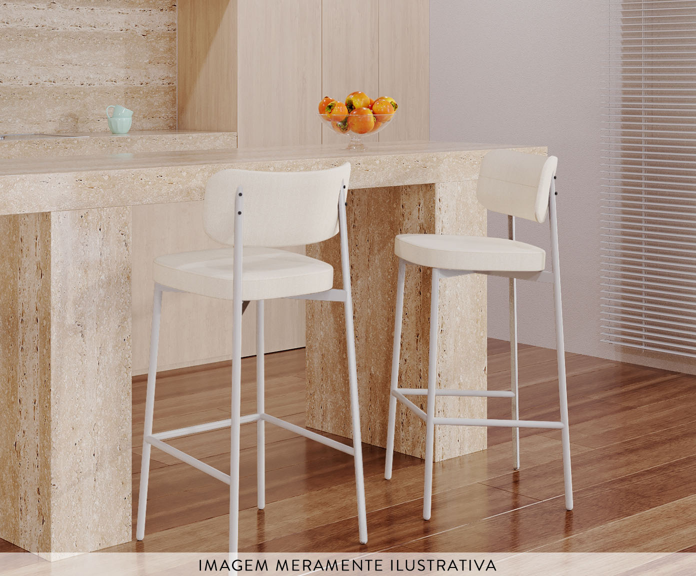 Banqueta Alloa Fixa com P&eacute;s Palha e Branco image number 5