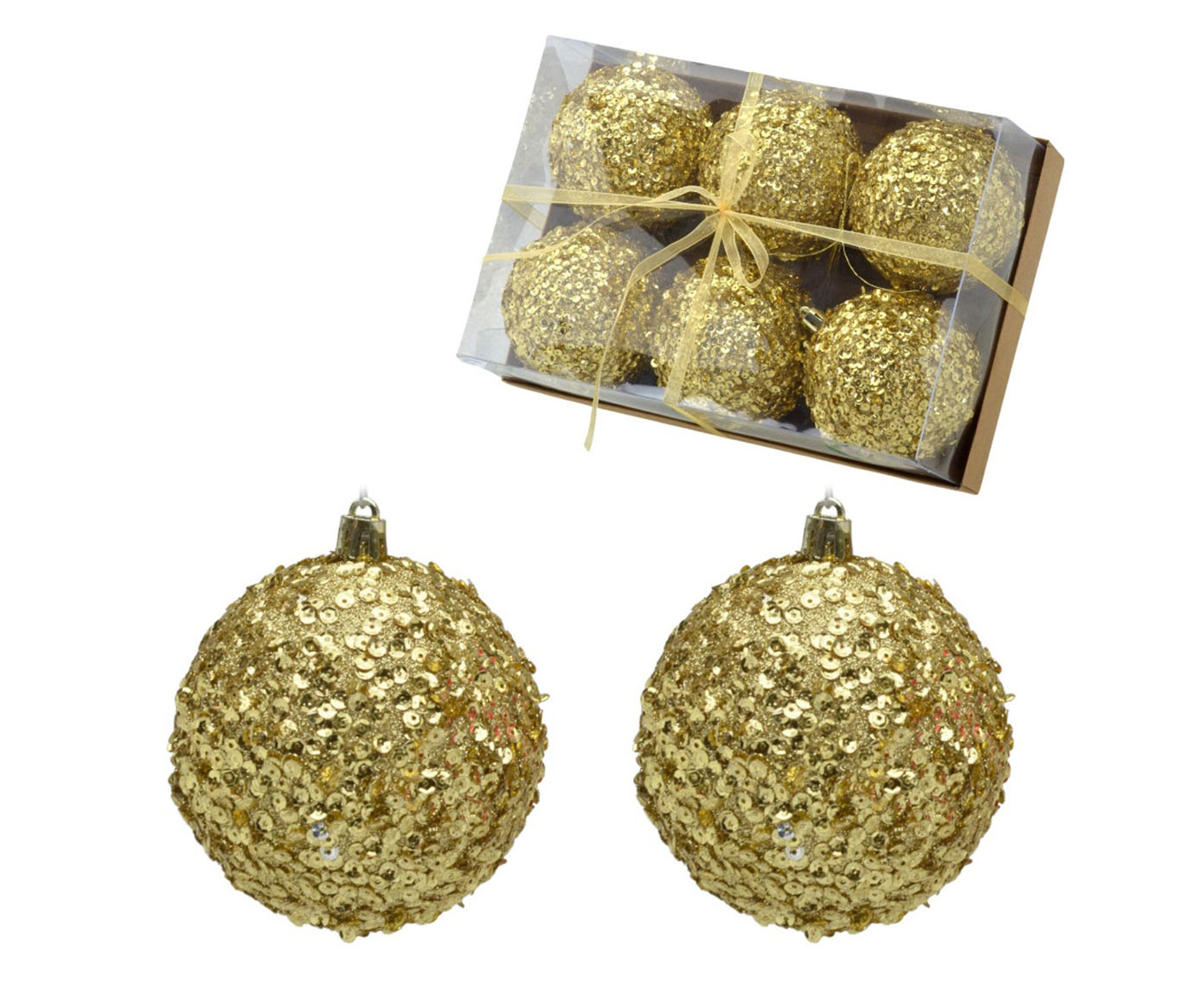 Bolas de Natal Dourado com Paet&ecirc; - 6 Unidades - image 0
