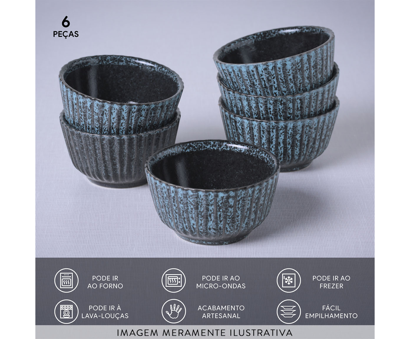 Jogo de Ramequins M&eacute;dio Linhas Night Sky Azul image number 3