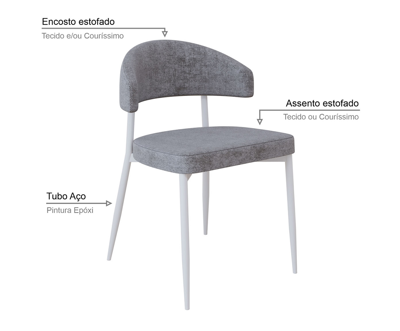 Cadeira Bless Fixa Lautrec Cinza e Branco Fosco image number 4