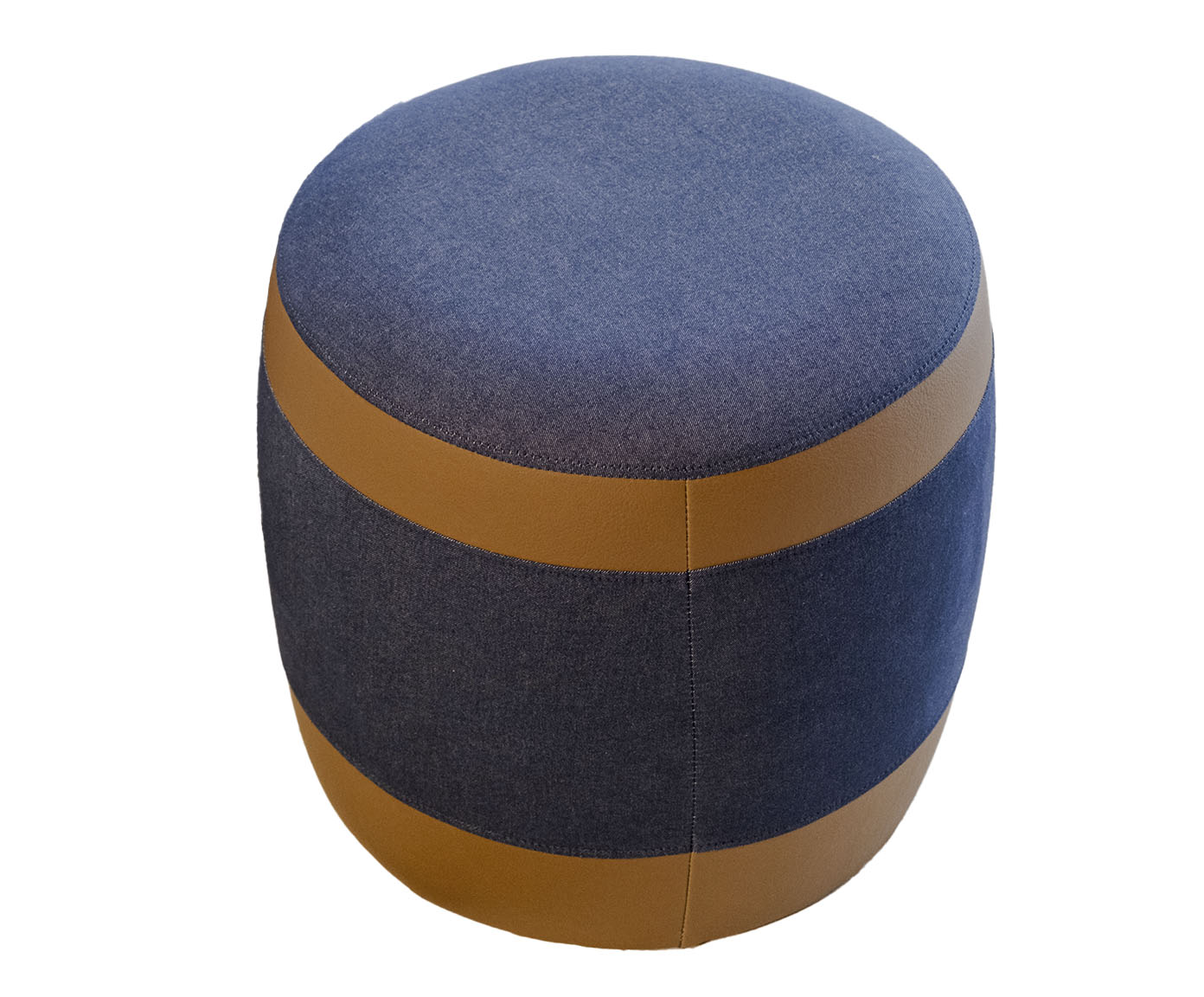 Puff Barril Azul Jeans e Caramelo - image 0