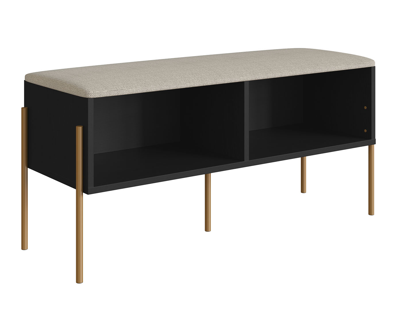 Jogo de Sapateira Banco Estofada e Prateleira Oslo Nero e Dourado - image 1