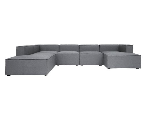 Sof&aacute; 5 M&oacute;dulos Chaise e Encosto Parcial Direito Mensa Cinza Claro image number 2