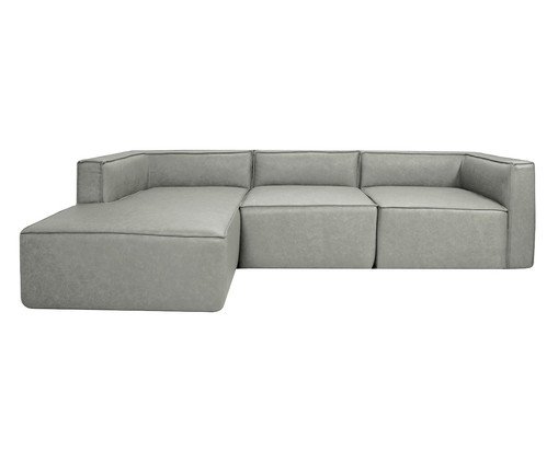 Sof&aacute; 3 M&oacute;dulos Chaise Esquerdo Mensa em Couro Cinza - image 0