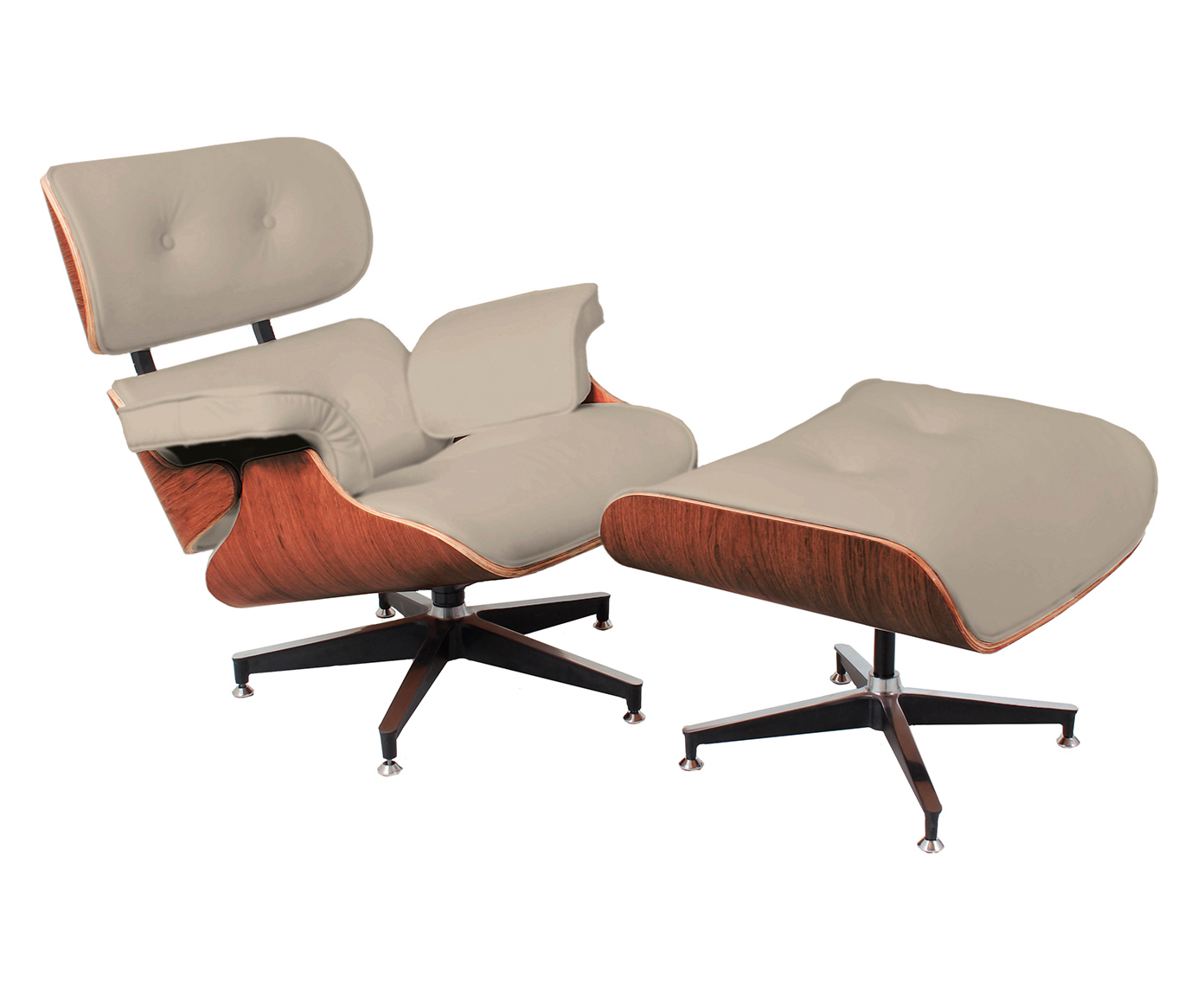 Poltrona e Pufe em Courino Charles Eames - P&eacute;rola e Caramelo - image 0