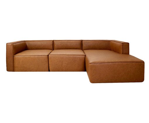 Sof&aacute; 3 M&oacute;dulos Chaise Direito Mensa em Couro Caramelo - image 0
