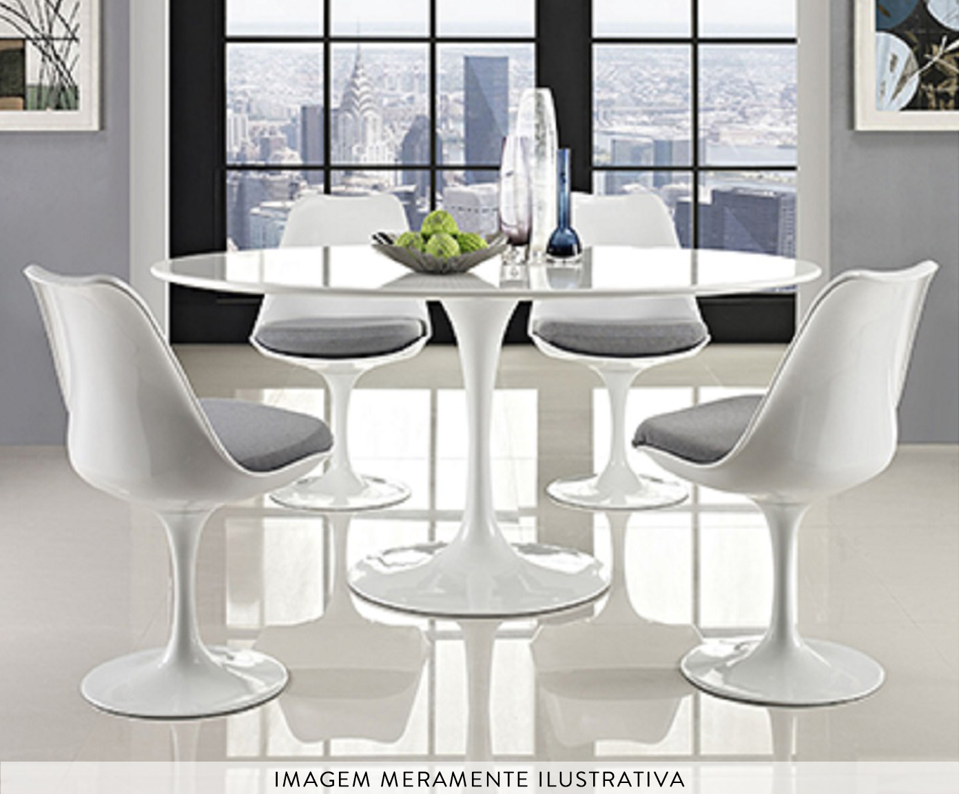 Mesa Saarinen Oval Quartzo com Base Branca image number 3