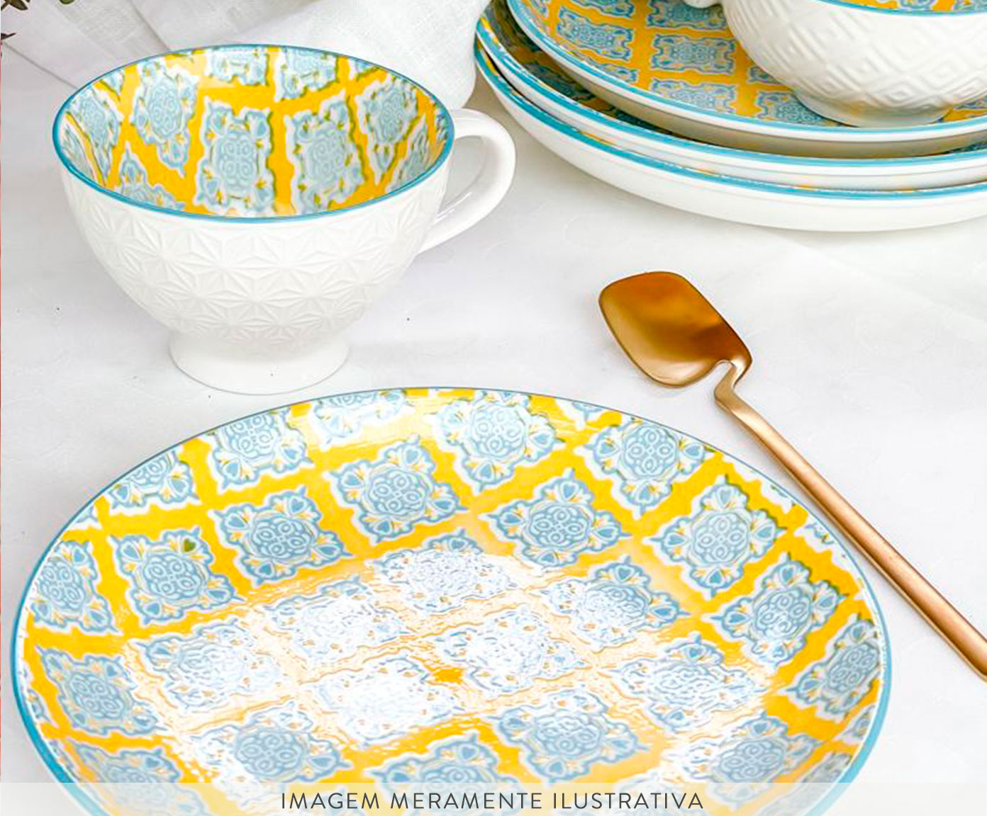 X&iacute;cara para Ch&aacute; em Porcelana Bart - Amarelo e Azul image number 3