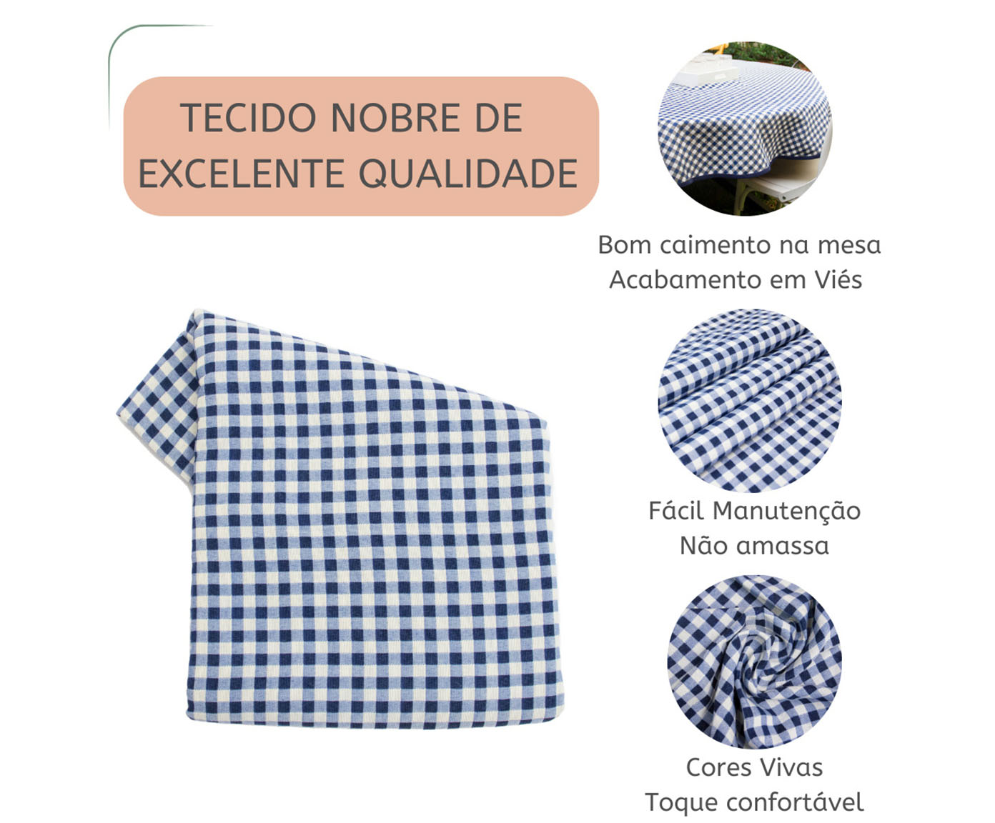 Toalha de Mesa Xadrez Azul e Branco image number 3