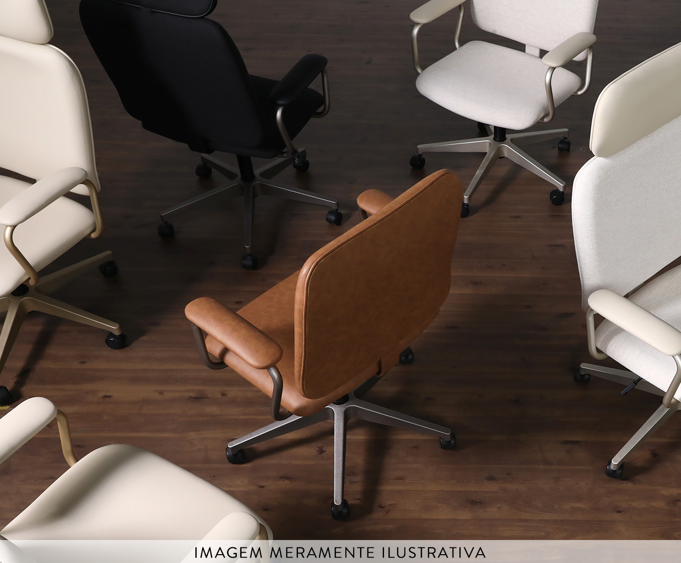 Cadeira Office Chicago Bege com P&eacute;s Ouro Branco - image 1
