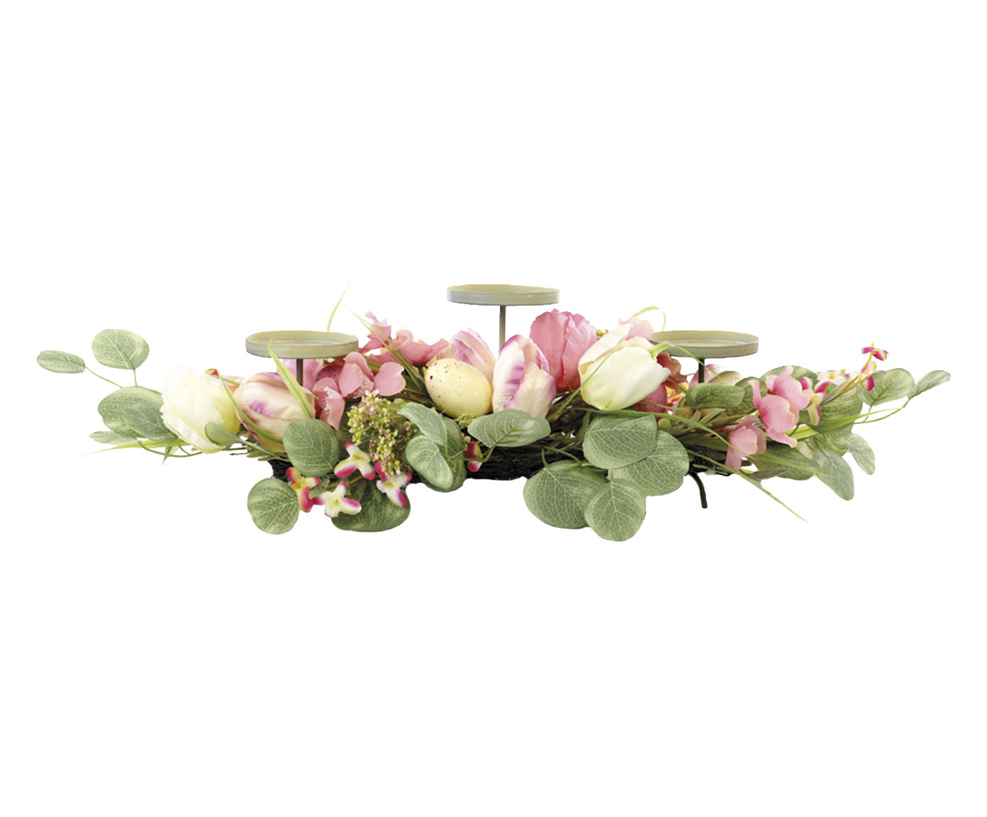 Porta-Vela com Flores e Ovos Fondant Verde e Rosa - image 0