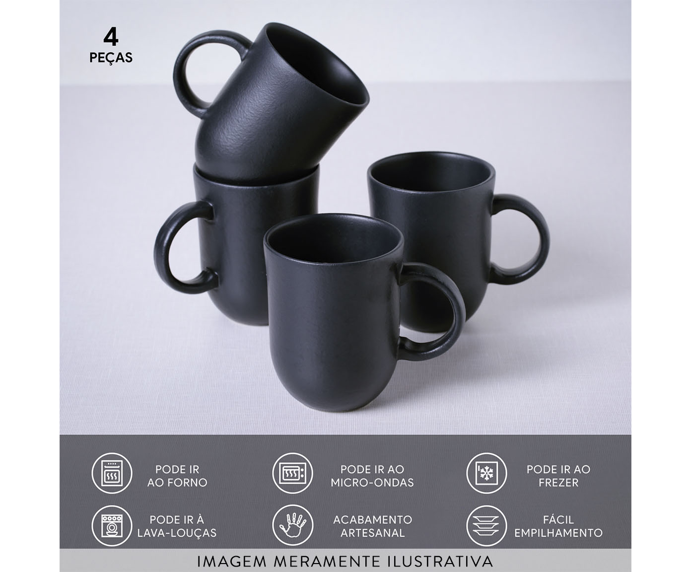 Jogo de Canecas Coup Stoneware Grande Matte Preto image number 3