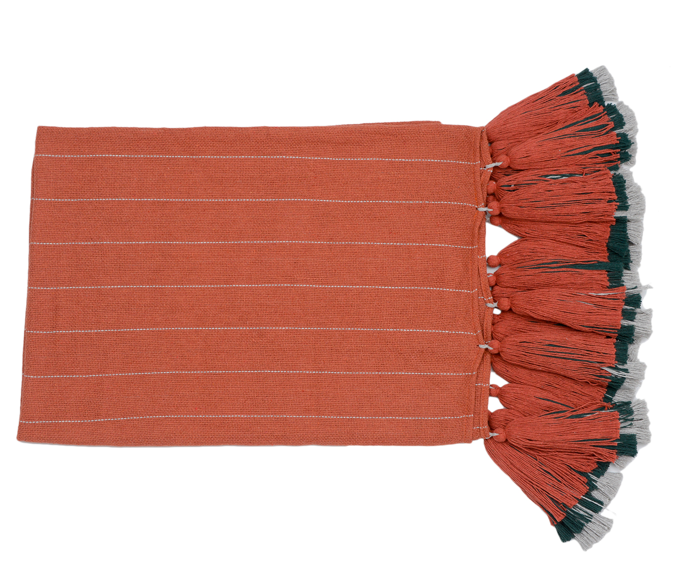 Manta para Sof&aacute; com Tassel - Bege e Verde Musgo - image 1