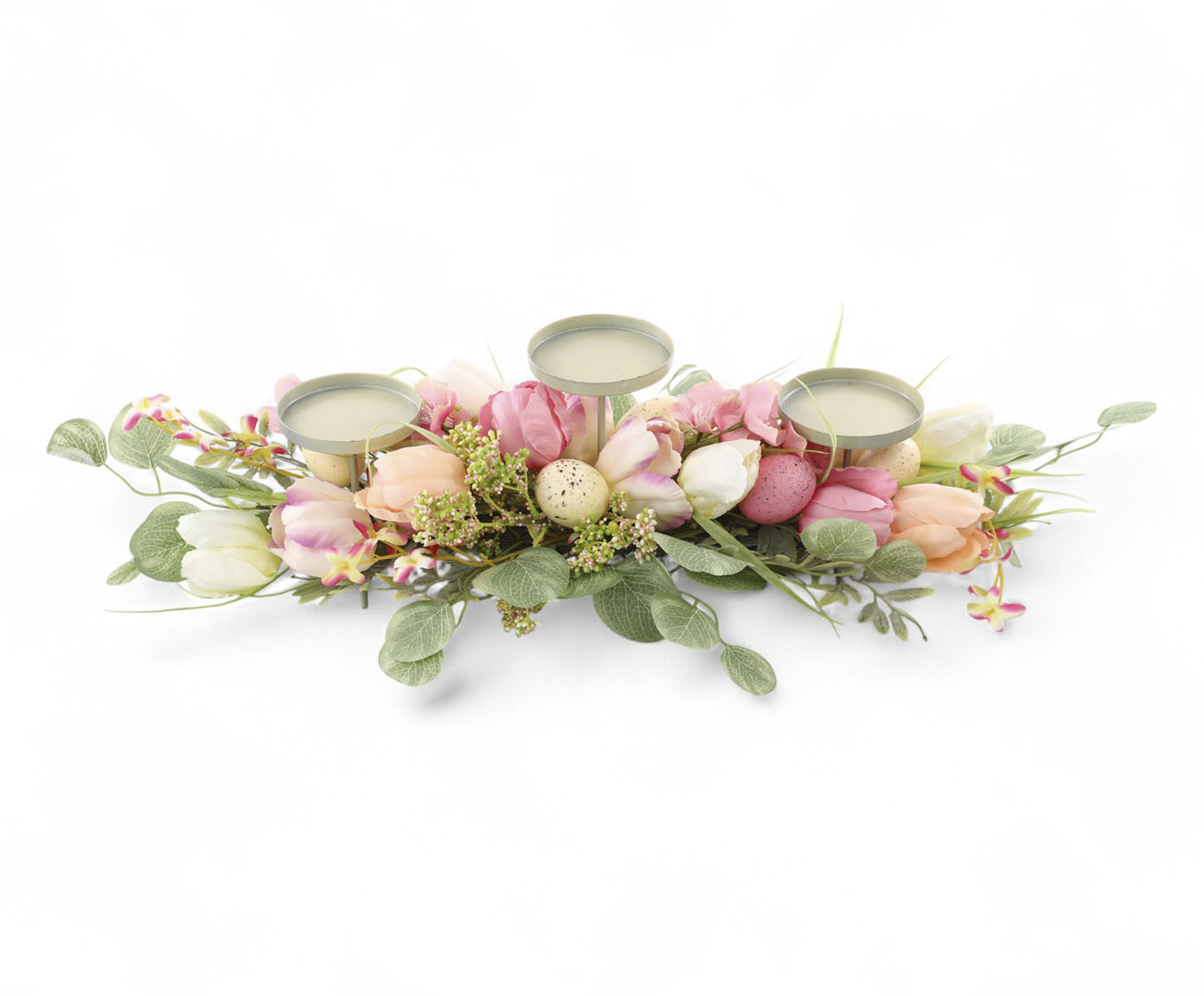 Porta-Vela com Flores e Ovos Fondant Verde e Rosa - image 1
