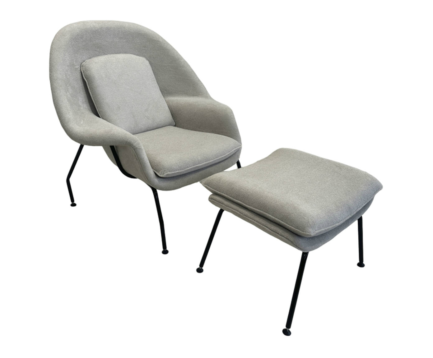 Poltrona Womb Chair com Pufe Revestida  Boucle  Creme - image 0