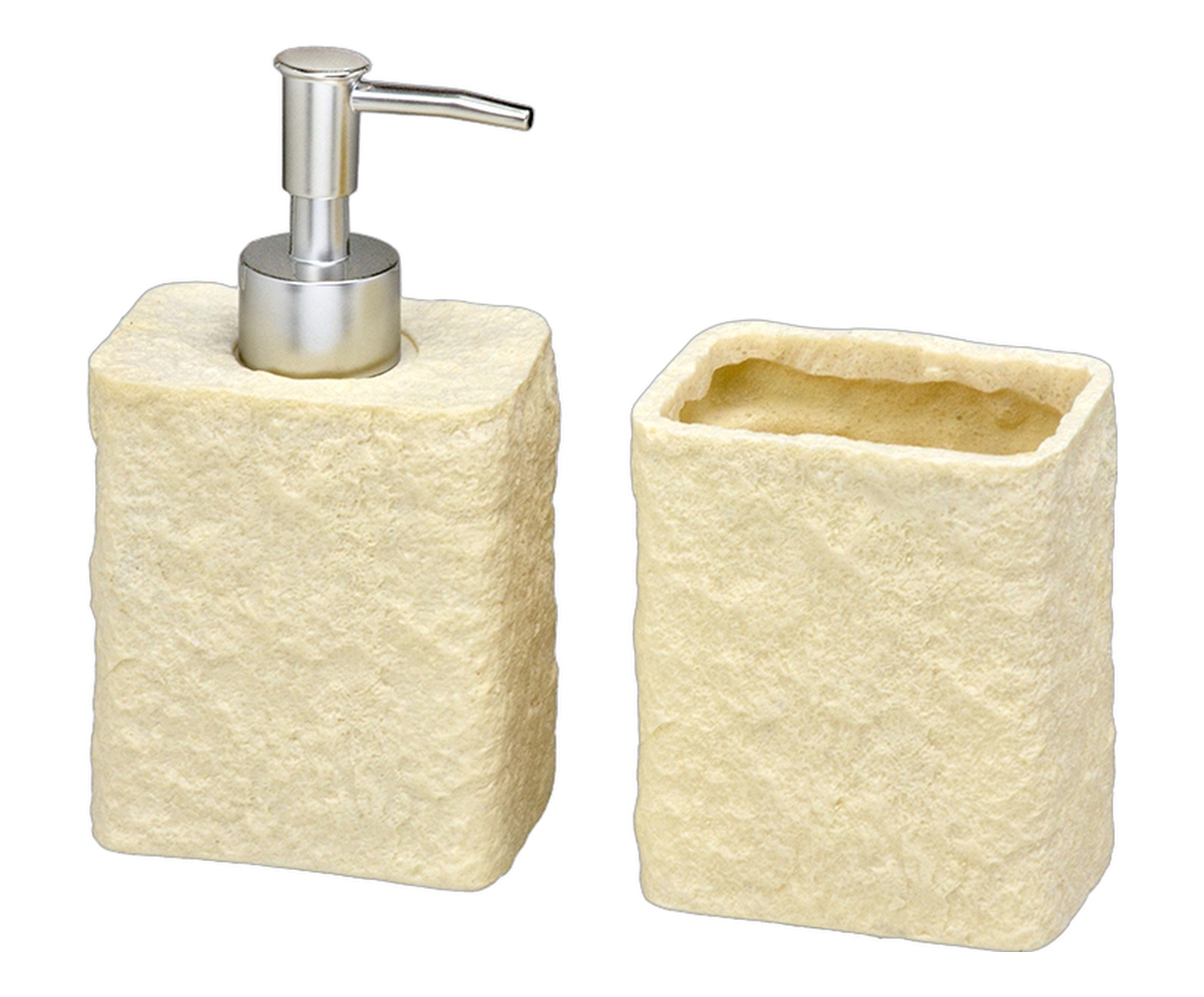 Jogo Porta-sabonete e Porta-escova para Banheiro Banoria Creme e Prata - image 0