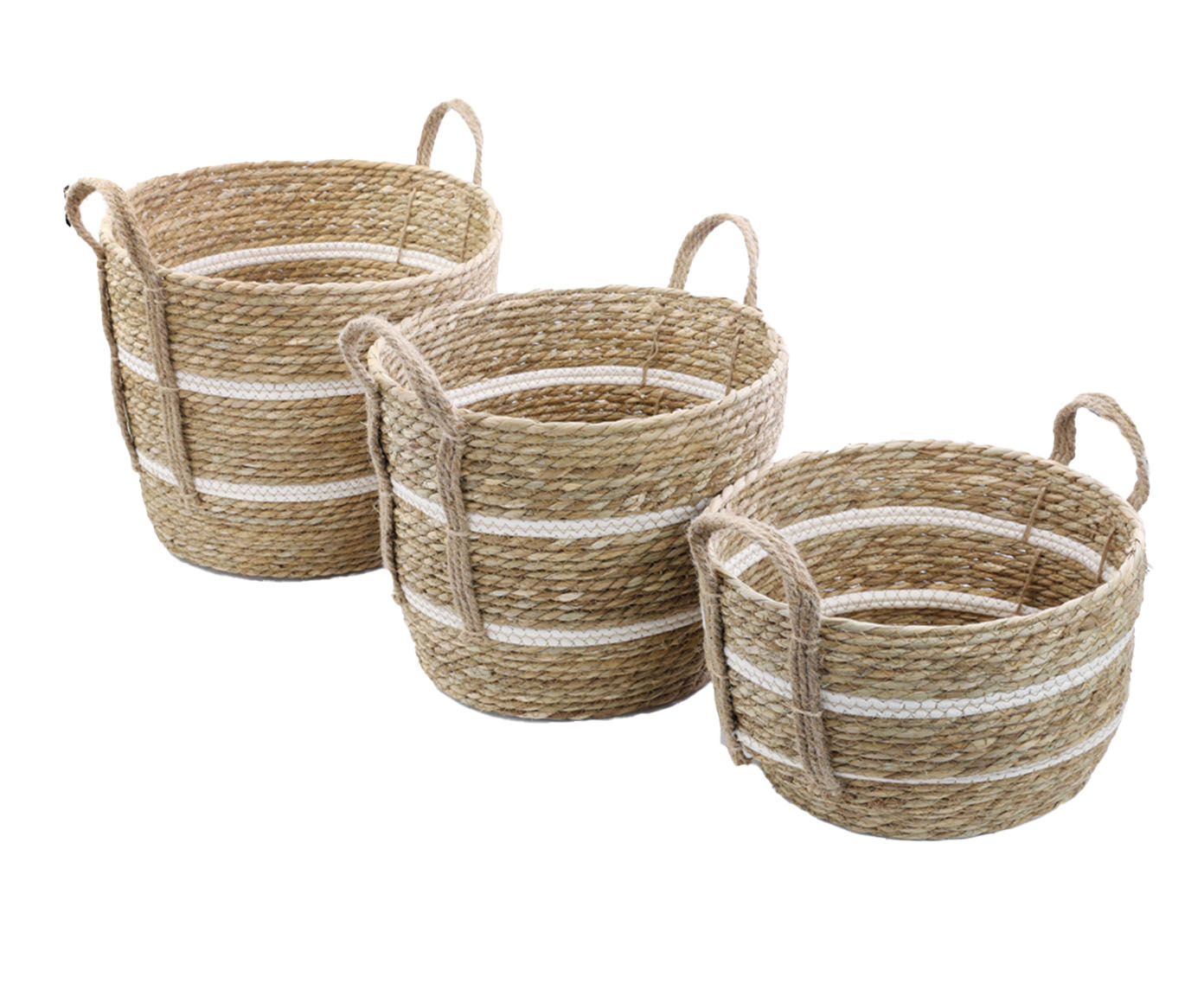 Jogo de Cestas com Al&ccedil;as Taboa Algod&atilde;o Natural e Branco - image 0