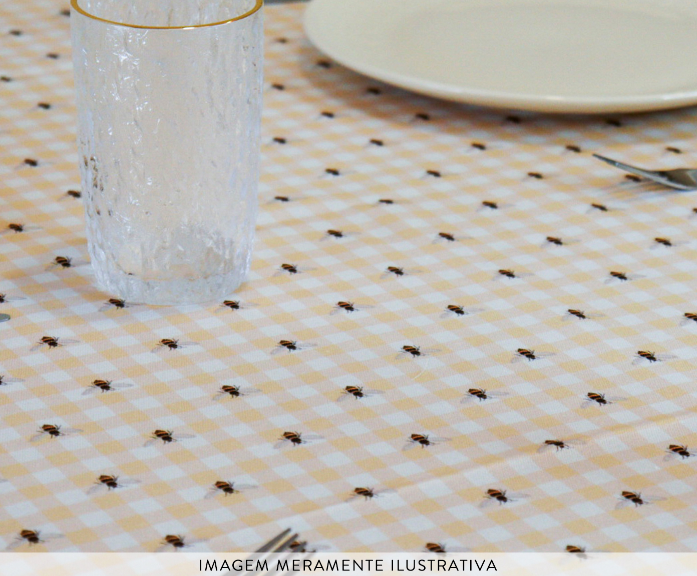 Toalha de Mesa Xadrez Abelhas Amarelo - image 1