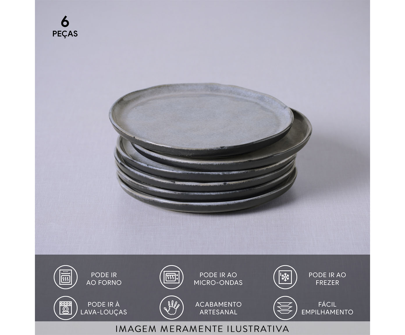 Jogo de Pratos para P&atilde;o Bio Dust Cinza image number 3