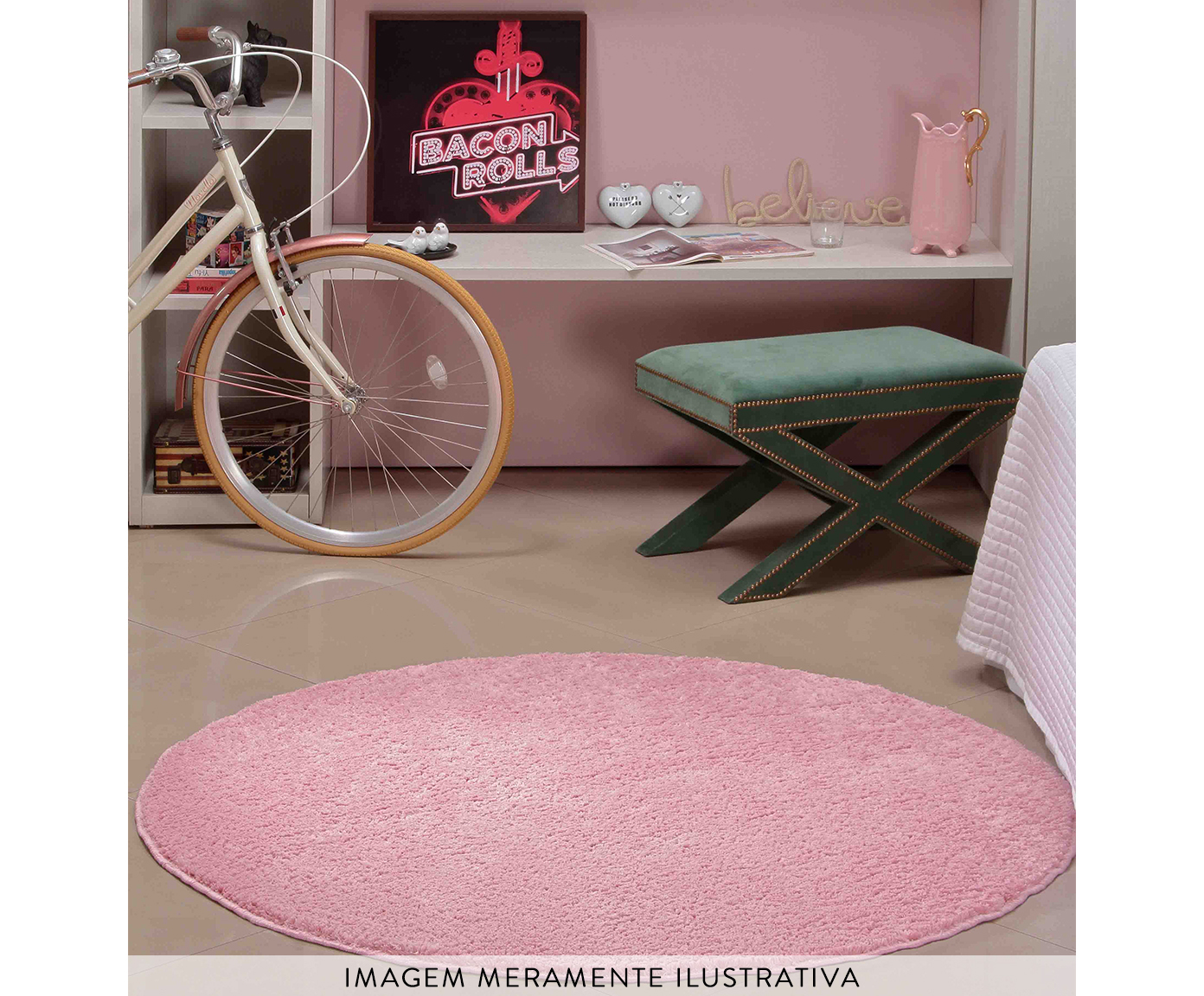 Tapete Redondo Shaggy Smooth Teen - Rosa image number 3
