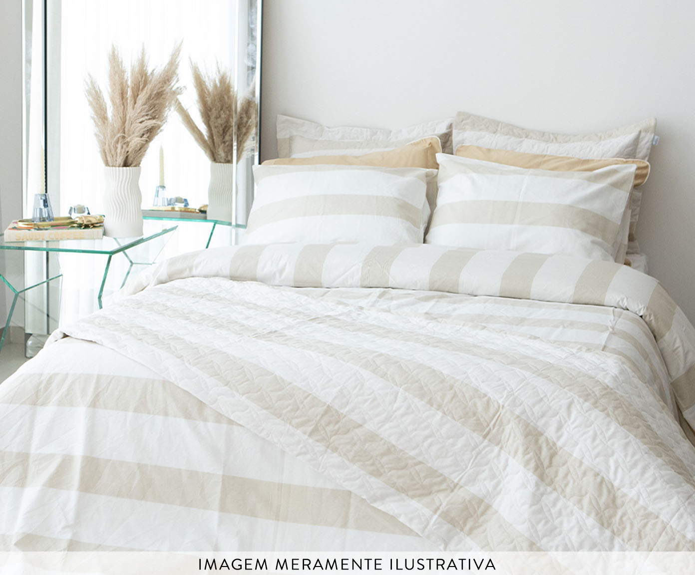 Capa para Duvet Tous Les Jours Estampado Listra Off White - image 1