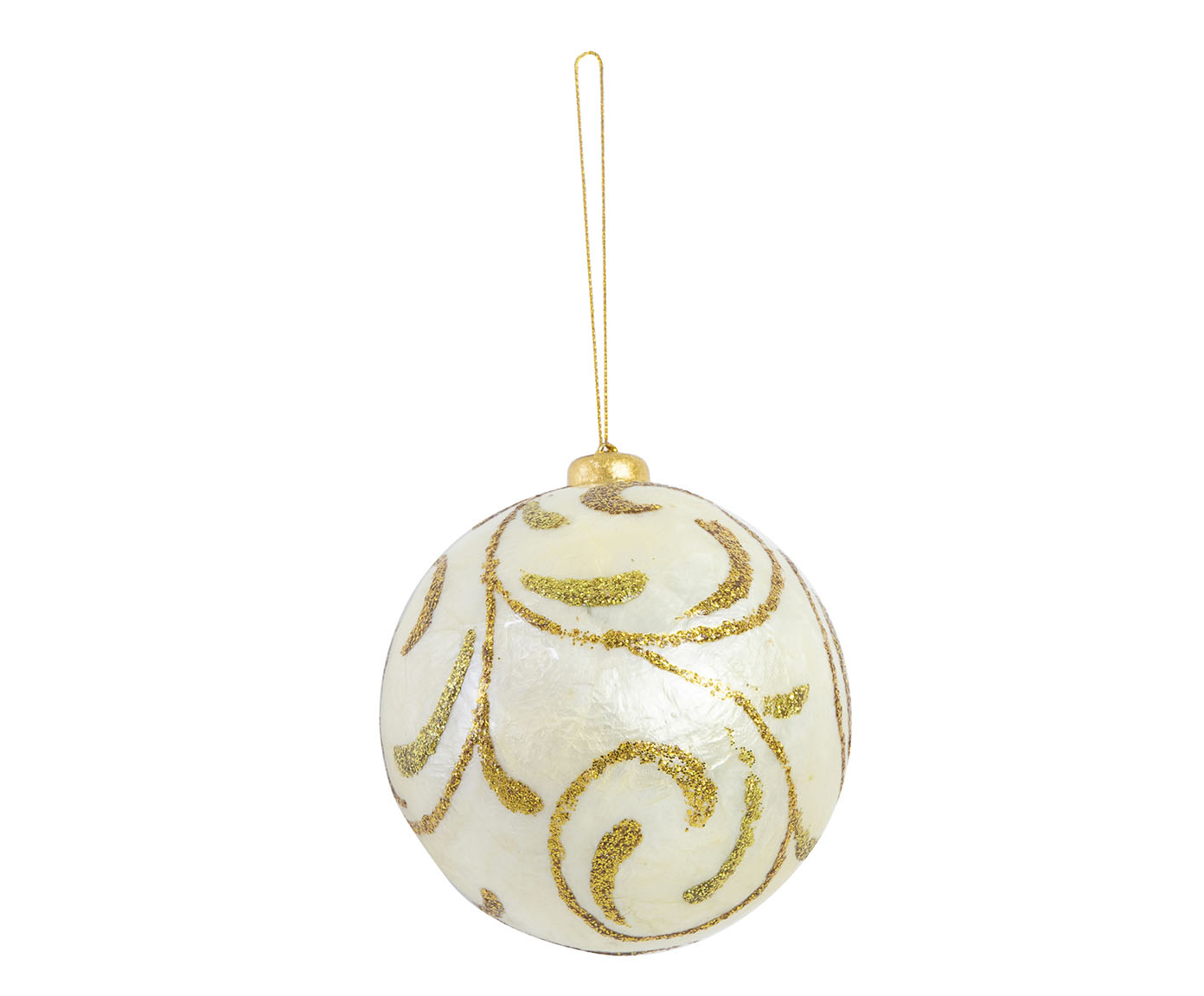 Enfeite para Pendurar Bola Natalina Adornada Branco e Dourado - image 0