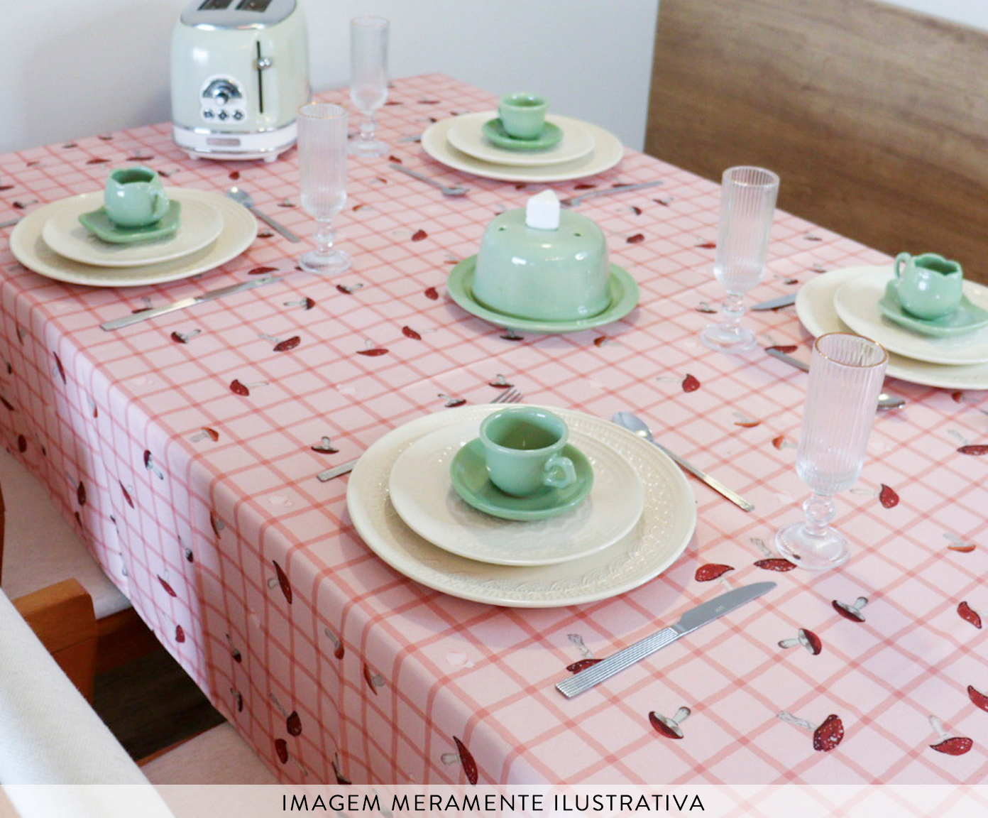 Toalha de Mesa Bosque Encantado Xadrez Ros&eacute; image number 3