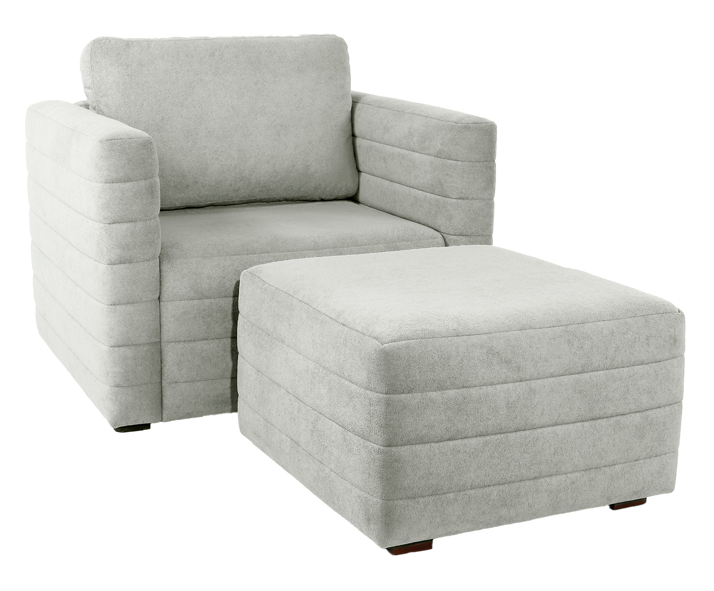 Poltrona com Puff Gom em Boucle aveludado - Cinza - image 0