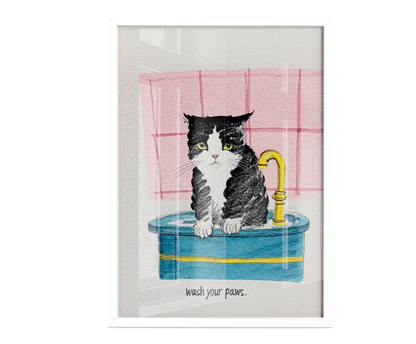 Quadro Wash Your Pawscom Moldura Branca - image 1