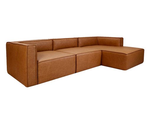 Sof&aacute; 3 M&oacute;dulos Chaise Direito Mensa em Couro Caramelo image number 2