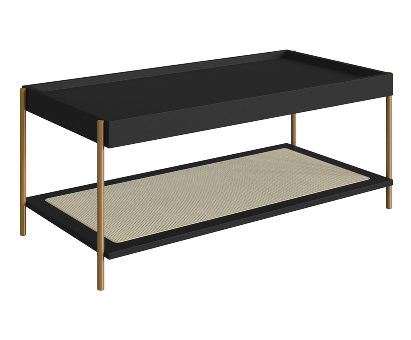 Mesa de Centro Retangular com Prateleira Tela Oslo Nero e Dourado - image 0