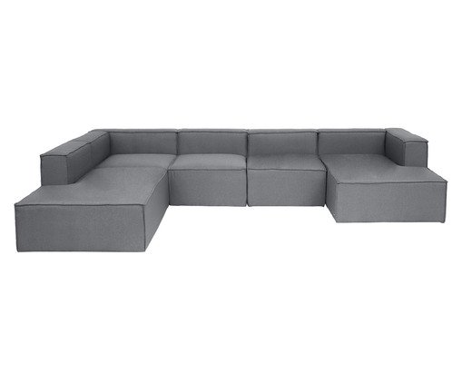 Sof&aacute; 5 M&oacute;dulos Chaise e Encosto Parcial Direito Mensa Cinza Claro - image 0