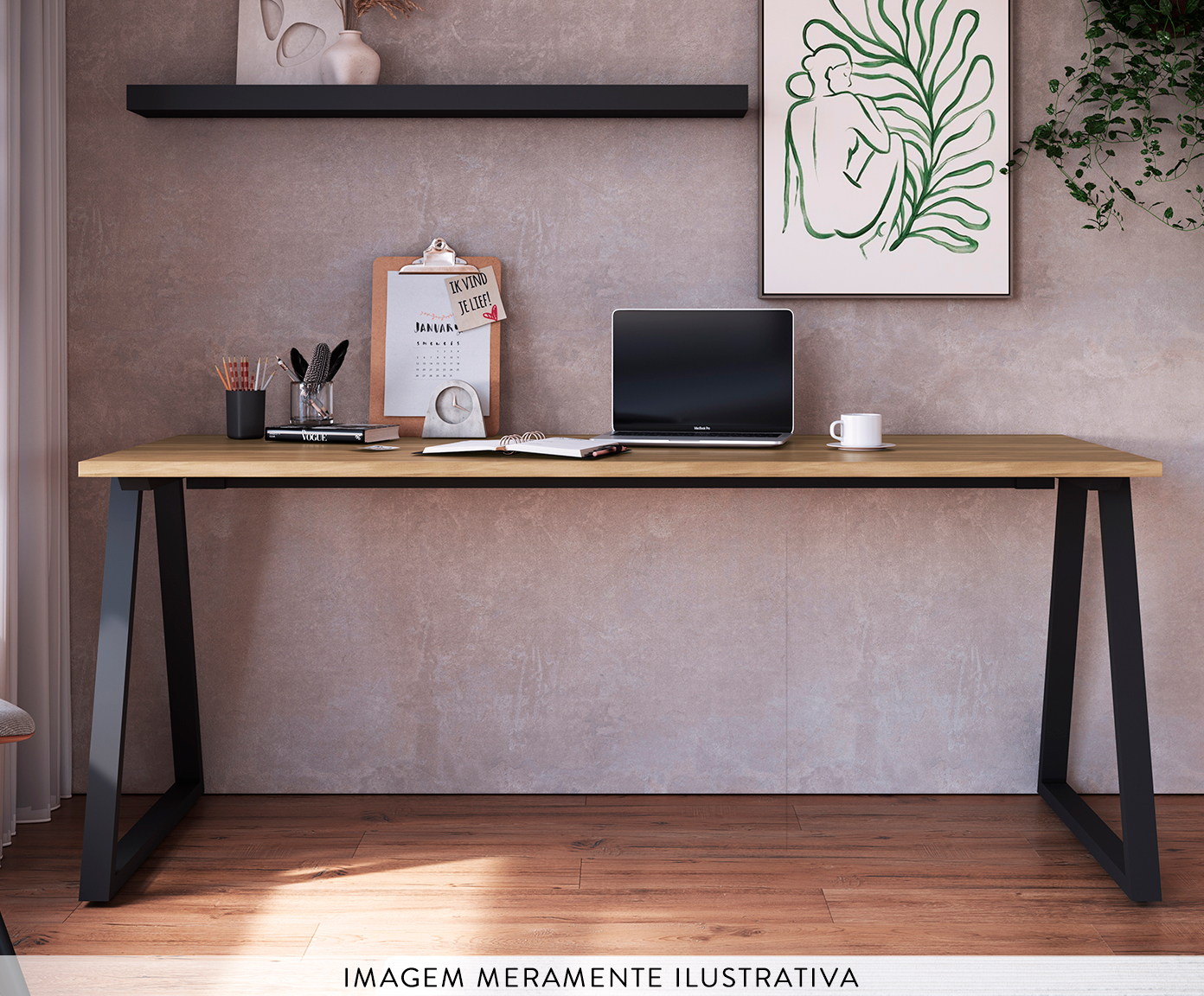 Mesa Escrivaninha Concept Home Office Nogal Sevilha - Preto image number 2