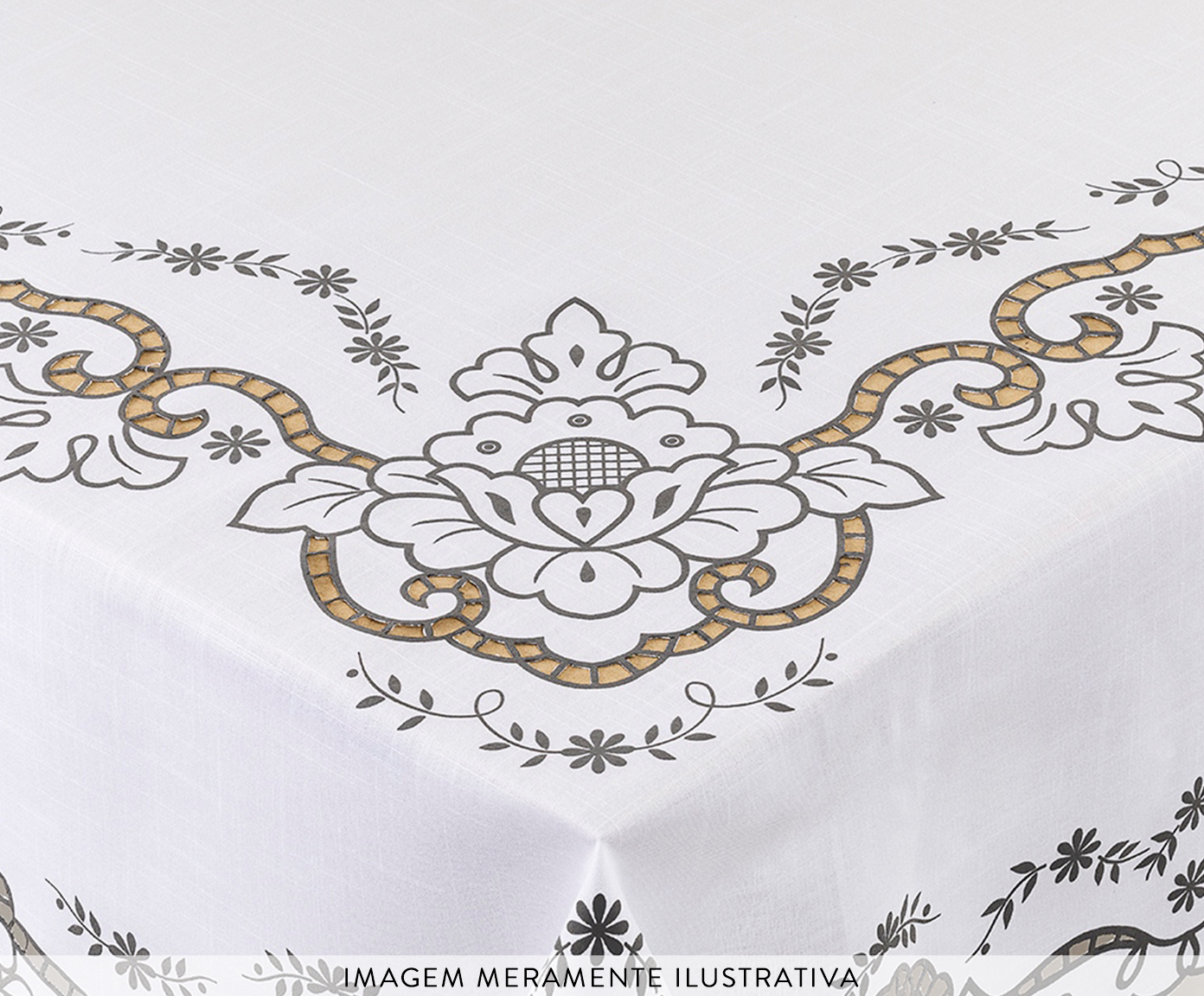 Toalha de Mesa com Bordado a Laser Branco - image 1
