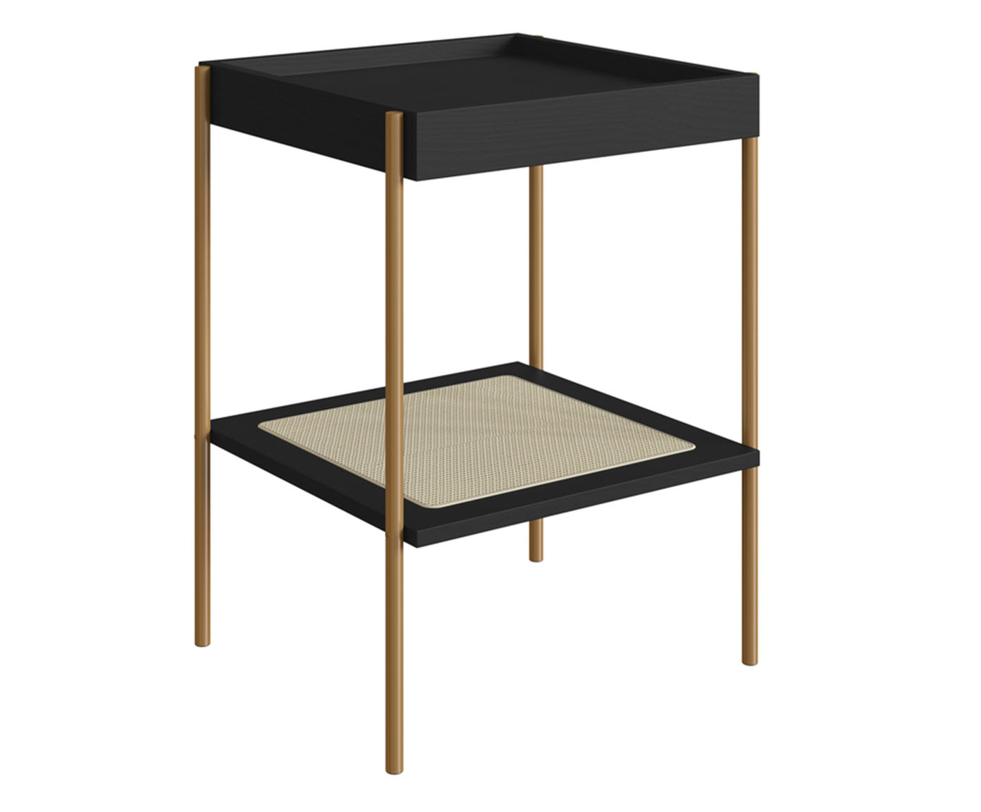 Mesa Lateral Quadrada com Prateleira Tela Oslo Nero e Dourado - image 0