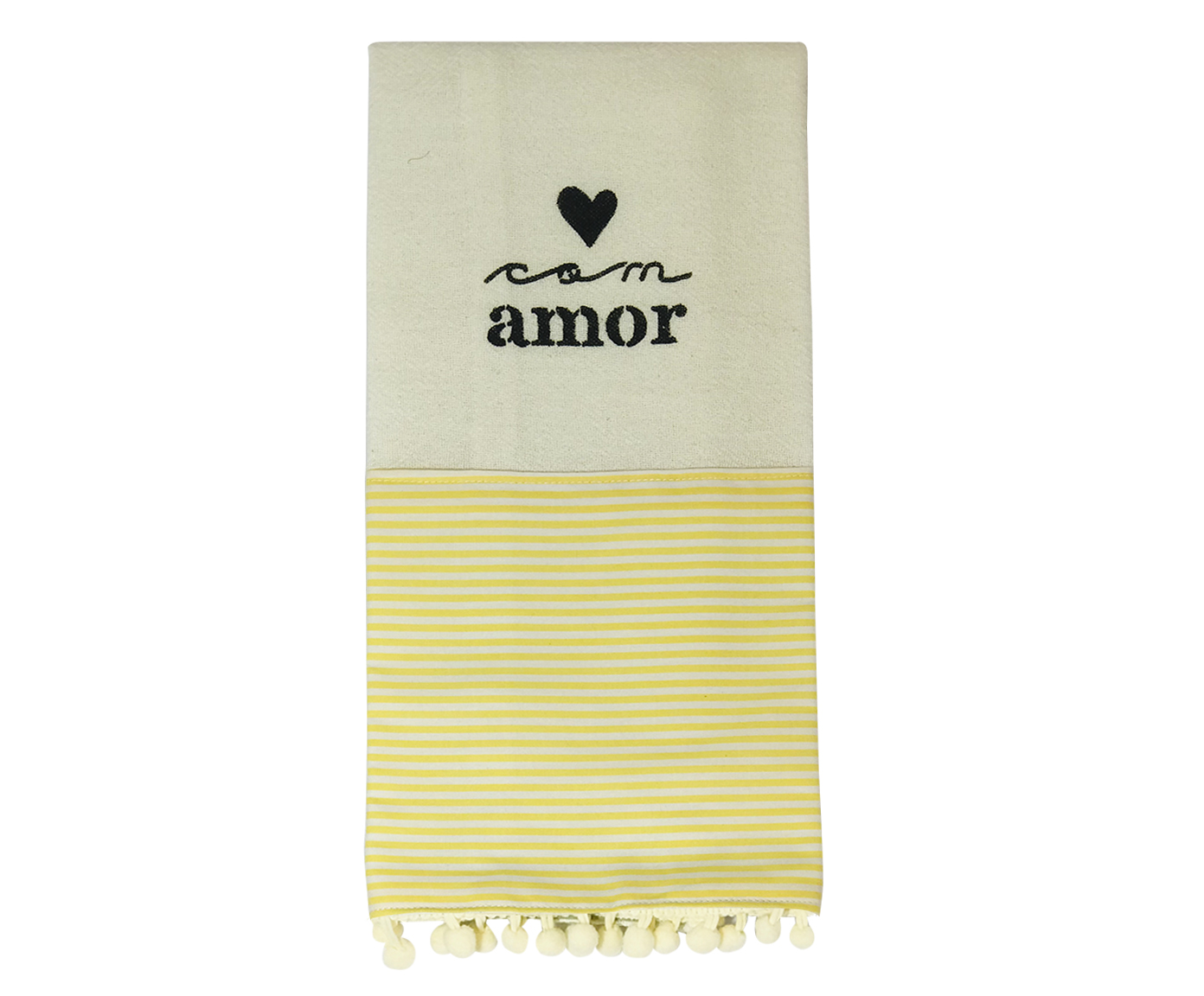 Pano de Prato Cr&uacute; com Amor Listras Amarelo - image 0