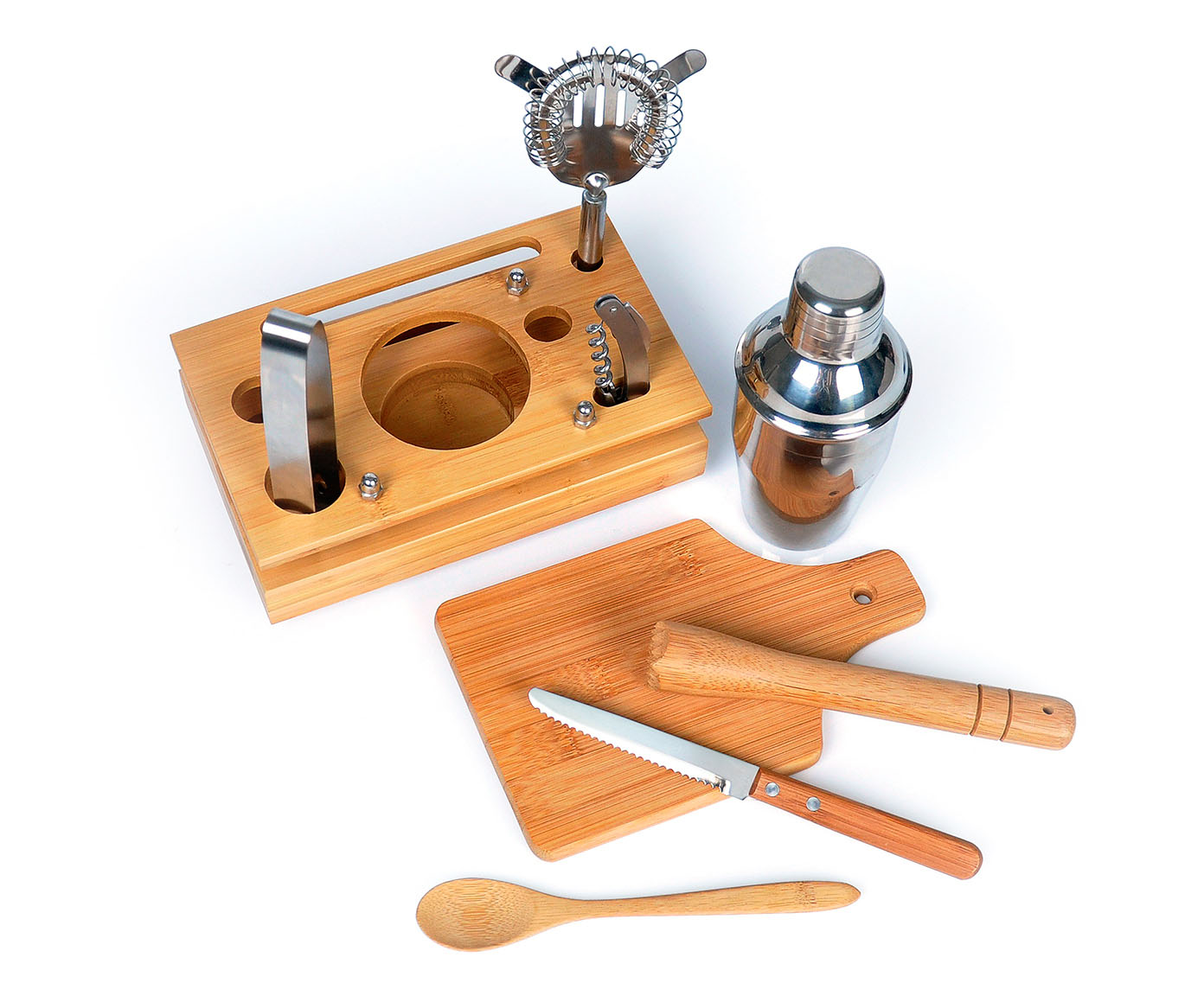 Jogo para Bar em Bambu e Inox Cool - Natural e Prata - image 1