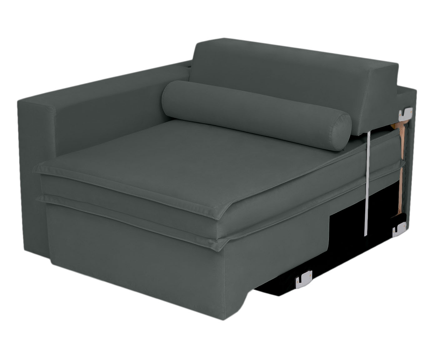 Sof&aacute; Retr&aacute;til Pasha em Veludo com USB - Cinza Escuro - image 1
