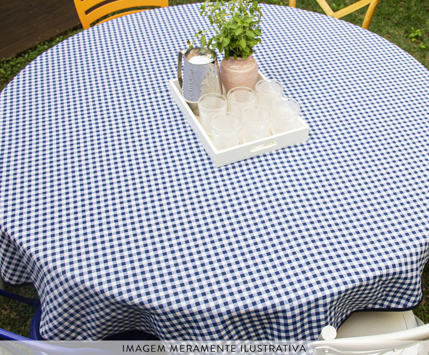Toalha de Mesa Xadrez Azul e Branco Redonda image number 2