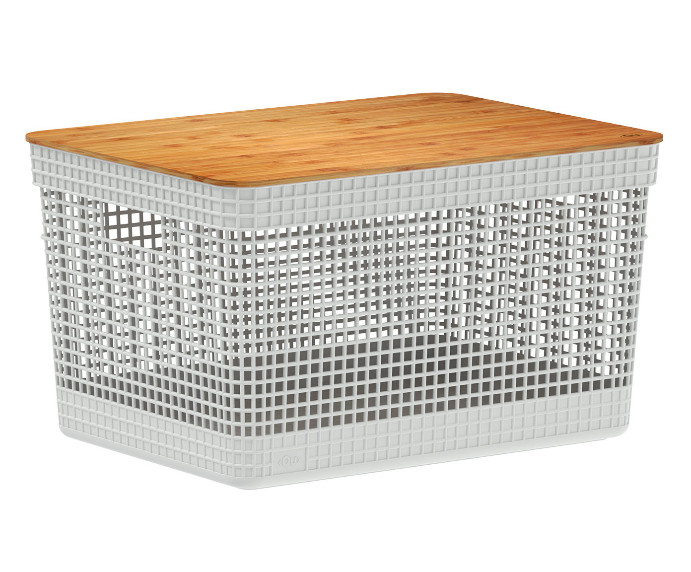 Cesto com Tampa em Bambu Grid I Branco - image 1