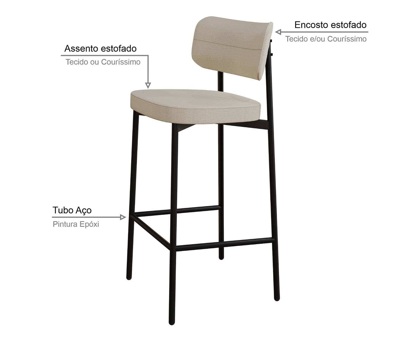 Banqueta Alloa Fixa com P&eacute;s Areia e Preto image number 4