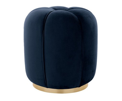 Puff Luna com Base Dourada em Veludo Azul Marinho - image 0