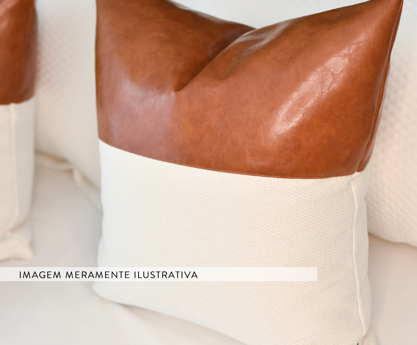 Almofada em Linho e Couro Premium Collection - Off White e Acobreada image number 3